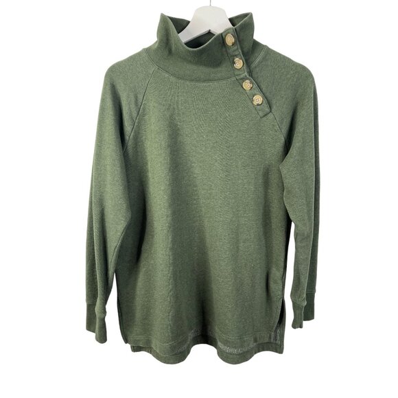 J Crew Small Green Button Collar Fleece Pullover Sweatshirt - Picture 1 of 10